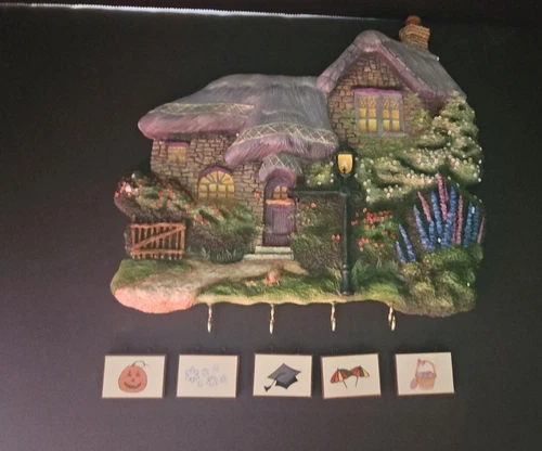 Thomas Kincaid 2003 Wall Plaque w/Tiles Key hooks Heather's Hutch Wall Plaque