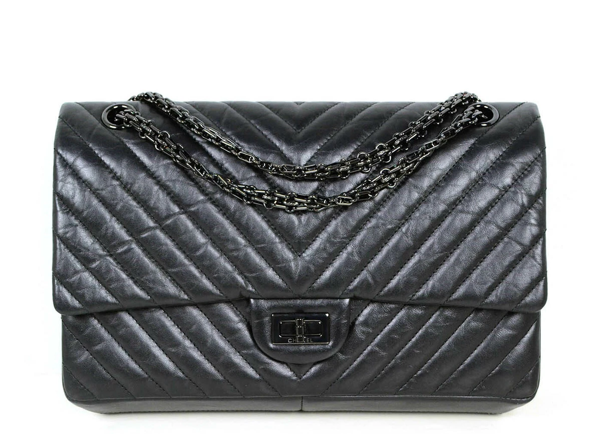 Authentic Chanel So Black Calfskin Quilted 2.55 Reissue 226 Classic Flap Bag