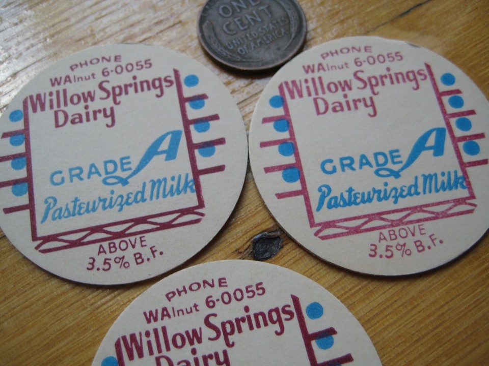 Willow Springs Dairy milk bottle cap lid tops, Johnson City Tennessee