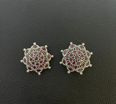 92.5 Sterling Silver kundan jadau earrings tops, Ruby red stone kundan.