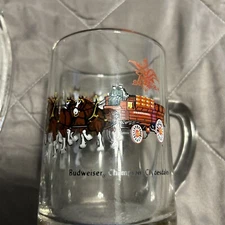Vintage 1989 Budweiser Clydesdale Beer Two Glass Mugs  Lot