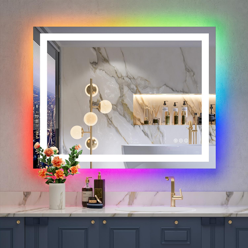 36X30 Inch RGB LED Bathroom Mirror Front Light and RGB Backlit Lighted Vanity Mi