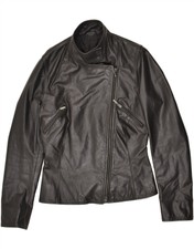 Stefanel Womens Leather Biker Jacket Us 2 Xs Black Leather Bd32