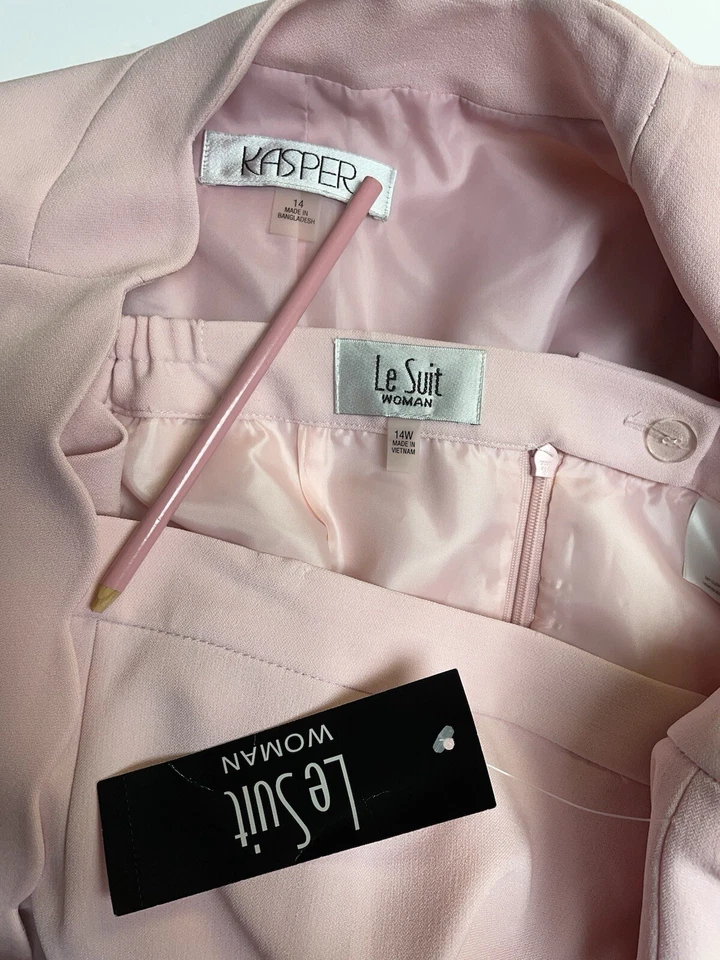 NEW Kasper Skirt Suit Size 14 Jacket 14W Skirt Two Piece Set Elastic Waist Pink - Image 2 of 4