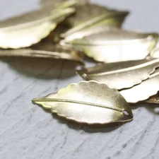 20 Pieces Raw Brass Brushed Tree Leaf Charm - 15x27mm (CW-4259C)