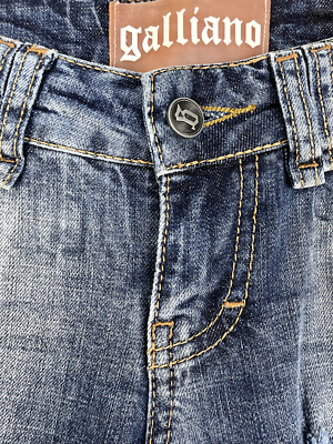John Galliano Blue Ripped Denim Luxury Italian Design Zip Fly