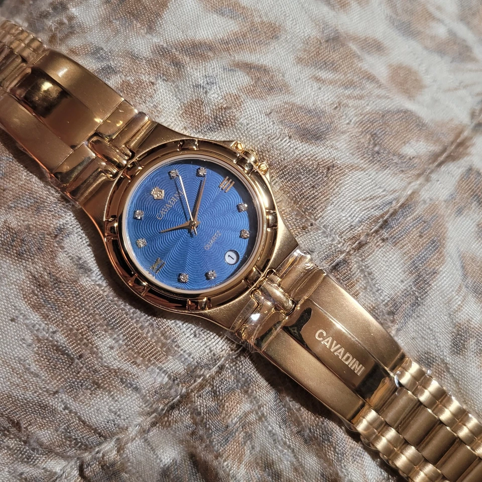 RU1: NOS CAVADINI AÑOS 90 IMPRESIONANTE ESFERA AZUL STARBURST DIAMANTE ETIQUETAS DE RELOJ DE ORO PARA HOMBRES Foto 3 de 4