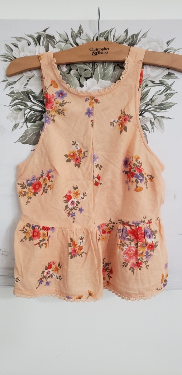 American Eagle Top Peach Peplum Linen Blend Sleeveless Poppy