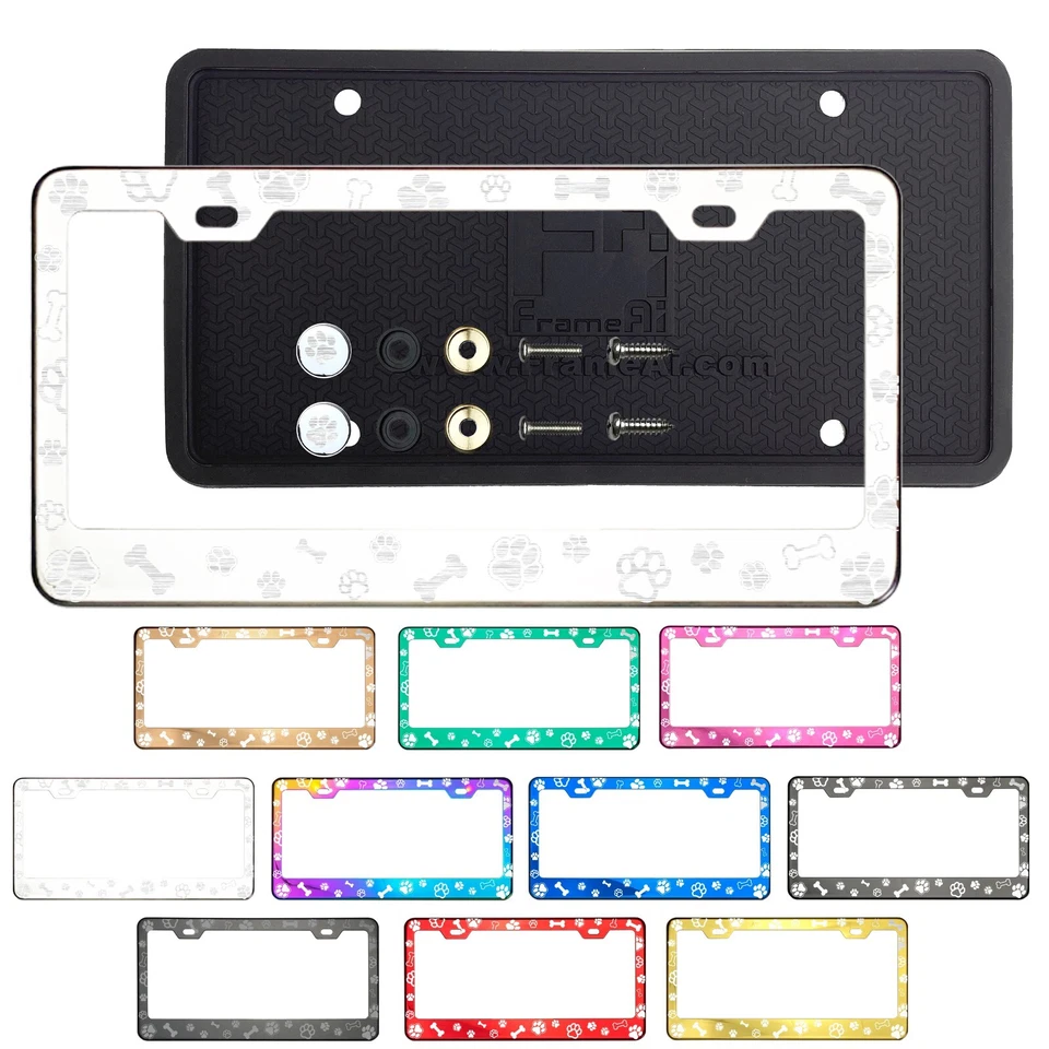 Pata de perro patrón de hueso marco de matrícula tapa de tornillo de metal protector trasero Foto 4 de 4