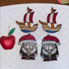 5 stained glass Christmas tree ornaments