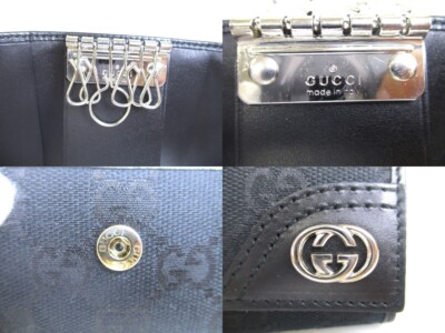 Authentic GUCCI GG Black Canvas and Leather 6 Pics Key Cases #a398