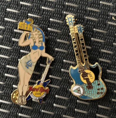 Two Hard Rock Cafe pins Myrtle Beach 5th Anniv  Girl Egyptian Waitress + Guitar