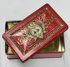 Vintage De Met's Demet's Candies Tin Metal Chocolate Box Red Tindeco Art Deco