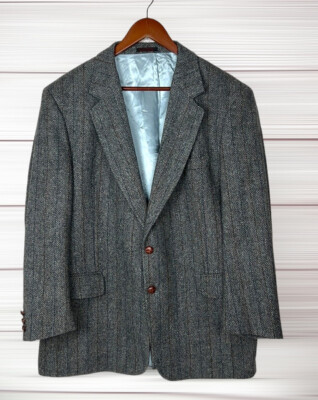 Boston Traders Sports Coat Blazer  Gray Wool Tweed Single Breasted Lined 44R