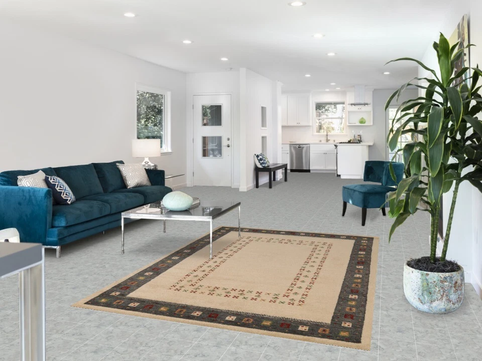 Artisan-crafted Beige Gabbeh Rug Wool Hand-tufted Carpet 5x8 ft - Image 2 of 4