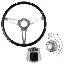 CJ Classics Black Forest Steering Wheel With Satin GT350 Style Spokes 14" 6-B...