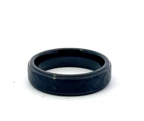 Triton 6mm Black Tungsten Hammered Satin Center Textured Edge Comfort Fit Band - Picture 3 of 7