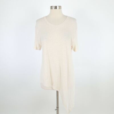 IRO Tunic Tee T-Shirt Top Linen Womens M Medium Ivory White Asymmetric Brasov