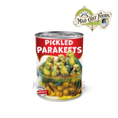 MAD CHEF FOODS LLC FUNNY CHRISTMAS Pickled Parakeets Can Label STOCKING STUFFER Joke Gag Gift Santa