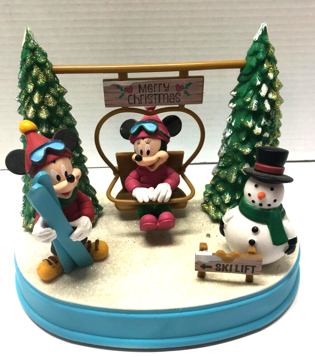 DISNEY Christmas Musical Animated Ski Lift Mickey & Minnie Mouse