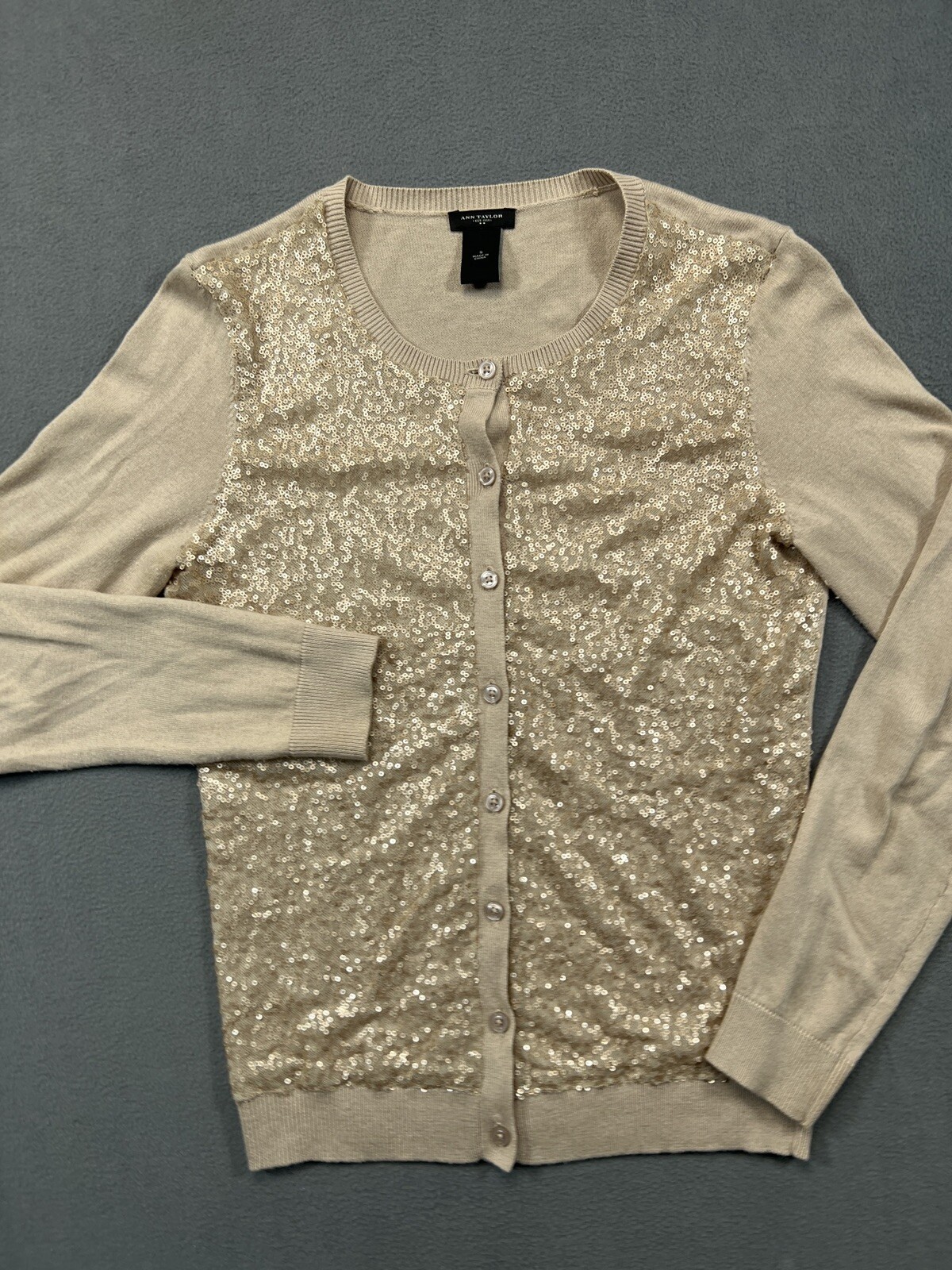 Ann Taylor Sweater Womens S Beige Gold 