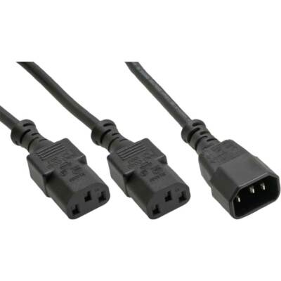 InLine  Netz-Y-Kabel Kaltgeräte 1x IEC-C14 zu 2x IEC-C13 schwarz 1m
