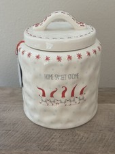 Christmas Cookie Jar Canister Gnomes 10 Strawberry Street White Red NWT