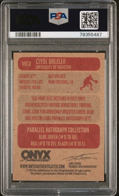 2021 Onyx Vintage AUTOGRAPH Blue Ink /50 CLYDE DREXLER Portland Blazers PSA 10 view 2