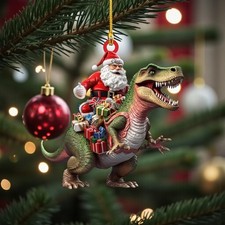Santa Riding T-Rex Dinosaur Christmas Ornament Funny Gag Gift