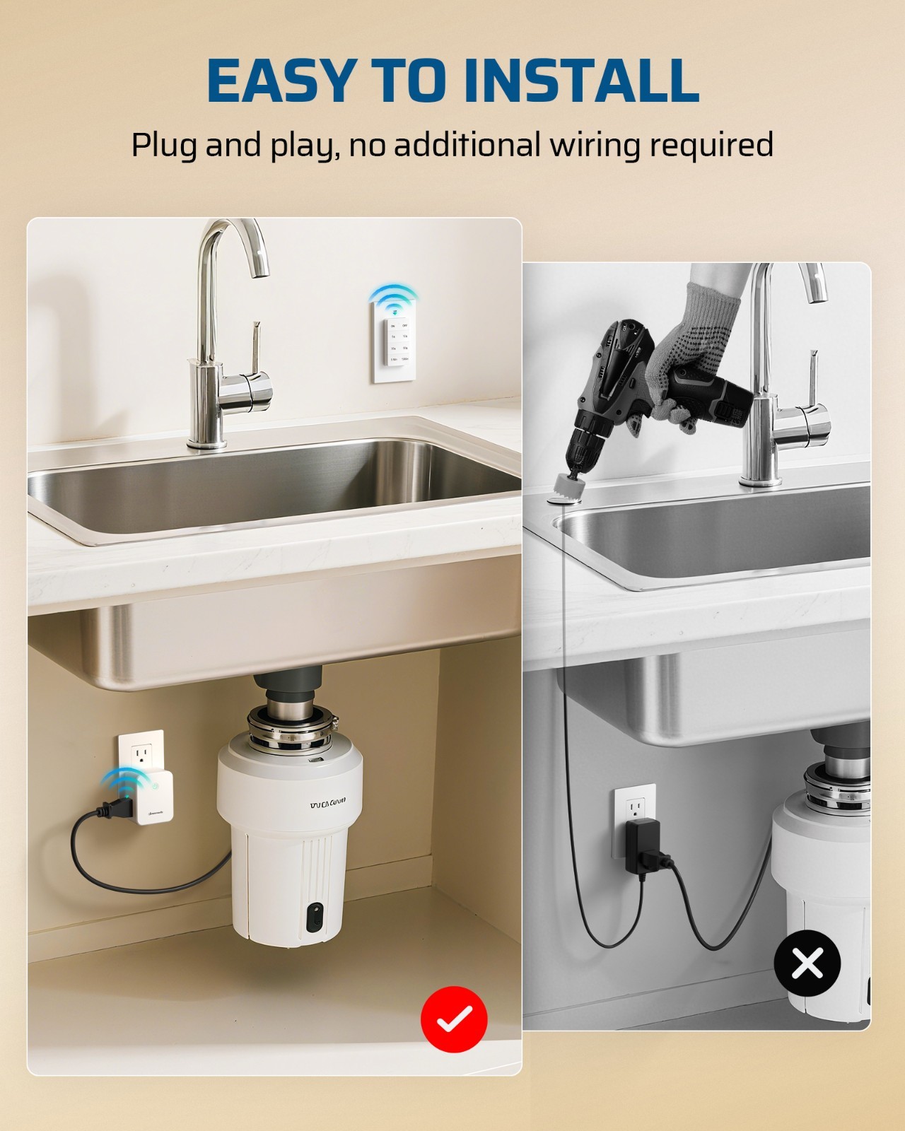 DEWENWILS Garbage Disposal Wireless Switch Kit,15A/1875W Remote Control Outlet,