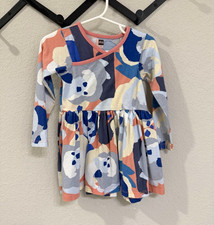 Tea Collection Toddler Super Bloom Wrap Neck Dress Size 2 EUC Long Sleeve