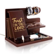 Personalized Wood Phone Docking Station For Men - Trust In The Lord - Key Hol...