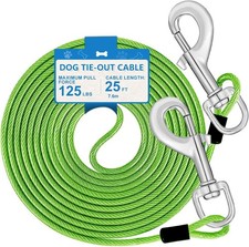 Heavy Duty 25ft Dog Tie Out Cable for Large Dogs, 125lbs, Green