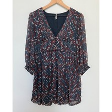 Urban Outfitters Navy Floral Metallic VNeck Chiffon Mini Dress Cheetah Print XS