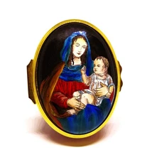 HALCYON DAYS ENAMEL BOX - CHRISTMAS - MADONNA & CHILD - VIRGIN MARY & BABY JESUS