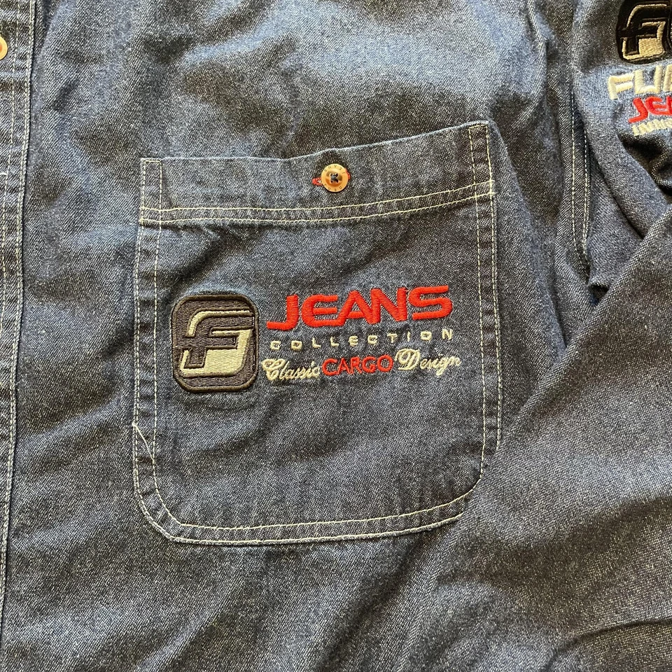 Camisa FUBU Para Hombres 3XL Azul Denim Abotonada La Colección Jeans Bordados Foto 3 de 4