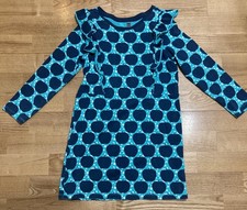 Girl's Tea Collection Turquoise Dress w/Navy Apples Size 8 EUC