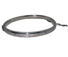Vintage Sterling Silver Hinged Bangle Bracelet – Safety Chain – 18.5cm – 8.22g