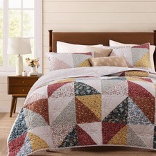 Queen Quilt Set3 Pieces Soft Bedding Lightweight Floral Patchwork Coverlet