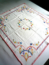 alte Tischdecke Mitteldecke Baumwolle Handarbeit 75 x 67 Frühling Ostern