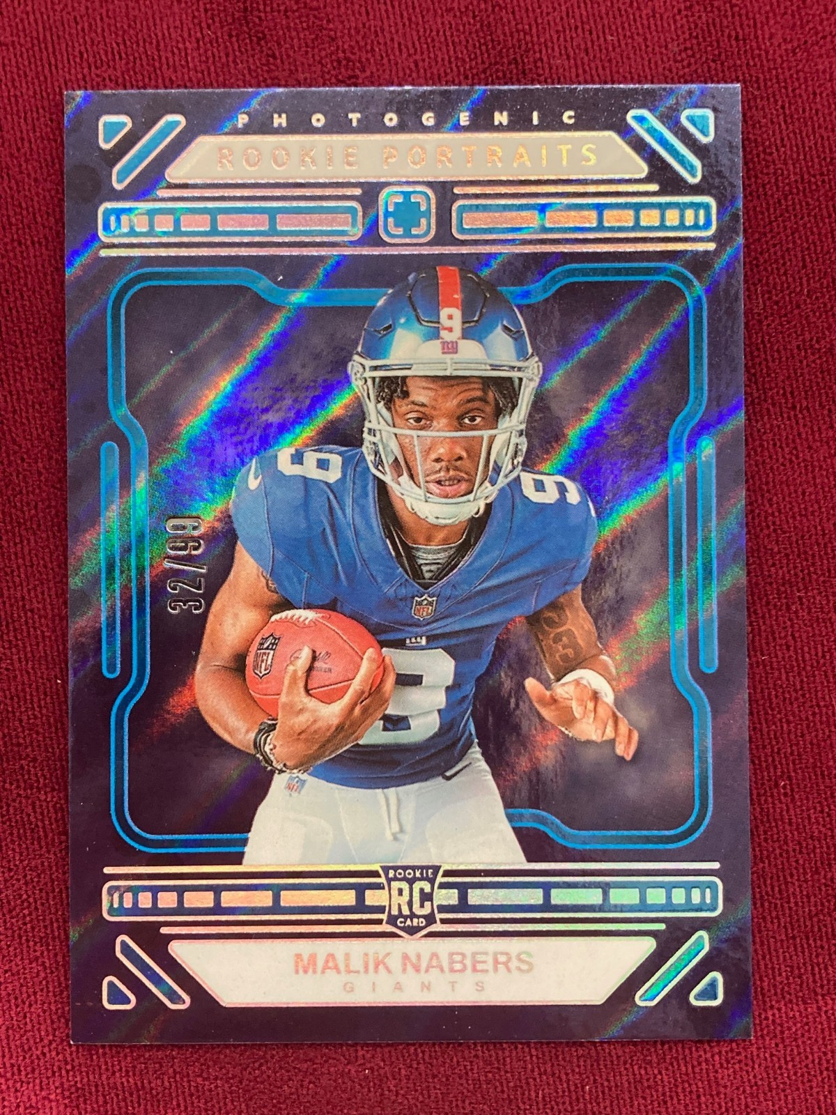 2024 Panini Photogenic Rookie Portraits Malik Nabers Blue Foil Color Match 32/99