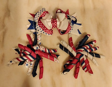 3 July 4th Independence Day USA Girl Hair Bow Hair Clip Red White Blue Ribbon