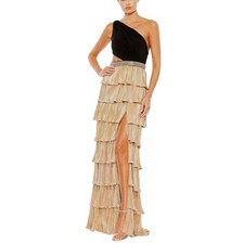 Mac Duggal 26742 Black and Gold Evening Gown One Shoulder Backless Dress Size 14