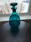 New ListingVintage Blenko Teal Blue Glass Decanter w/ Disc Stopper – Mid Century MCM