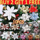 10X Christmas Large Poinsettia Glitter Flower Tree Hanging Party Xmas Gift Decor