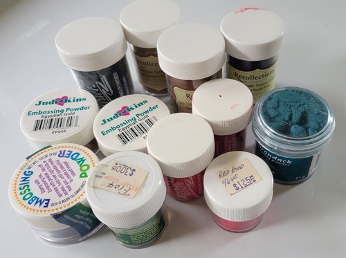 12 Embossing Powder Lot  Mostly Full - Mixed Brands/Sizes/Colors - Used & 1 New