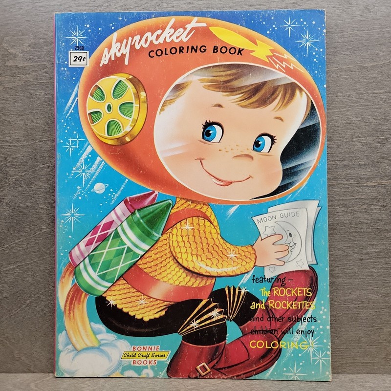 Vintage Coloring Book Skyrocket Bonnie Books 1960s Children Space Rockets Moon