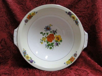 Thun Thu71 Floral Rim & Center, Cream Band: Round Serving Bowl w/ Handles 9 3/8''