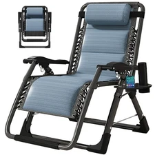 Zero Gravity Chair Ice Touch Silk Patio Lounger Relaxing Recliner with Headrest