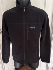 Men  s PATAGONIA Black Synchilla Fleece Full Zip Jacket w/Logo, Size Small EUC